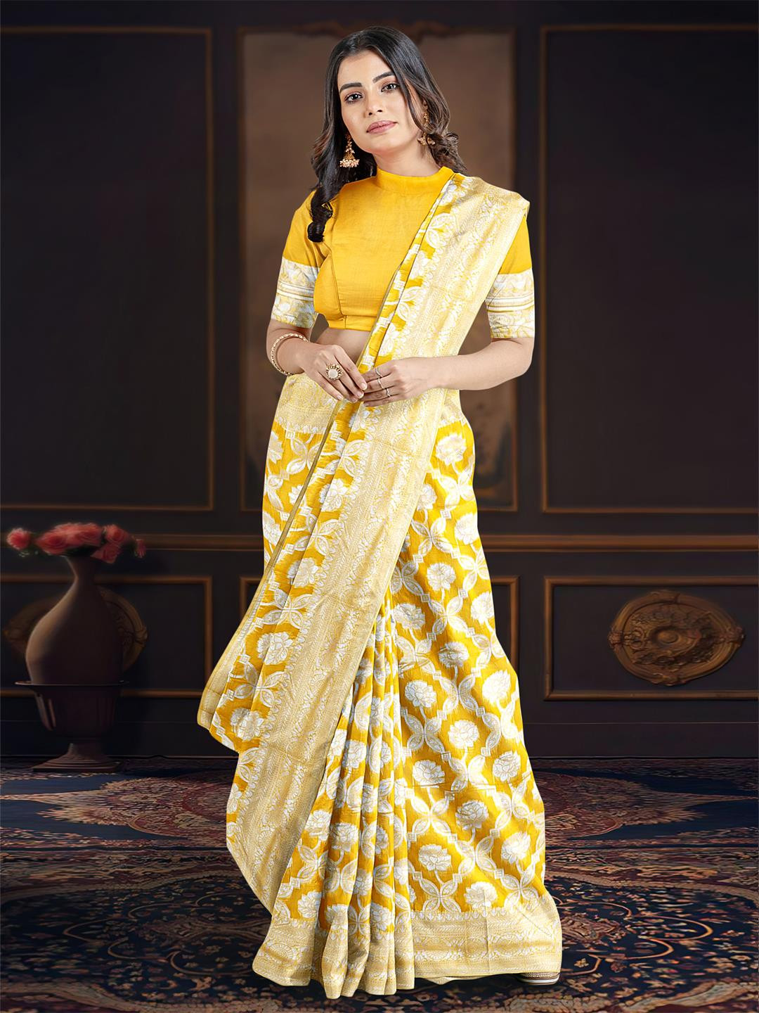 

Kalamandir Floral Zari Saree, Yellow