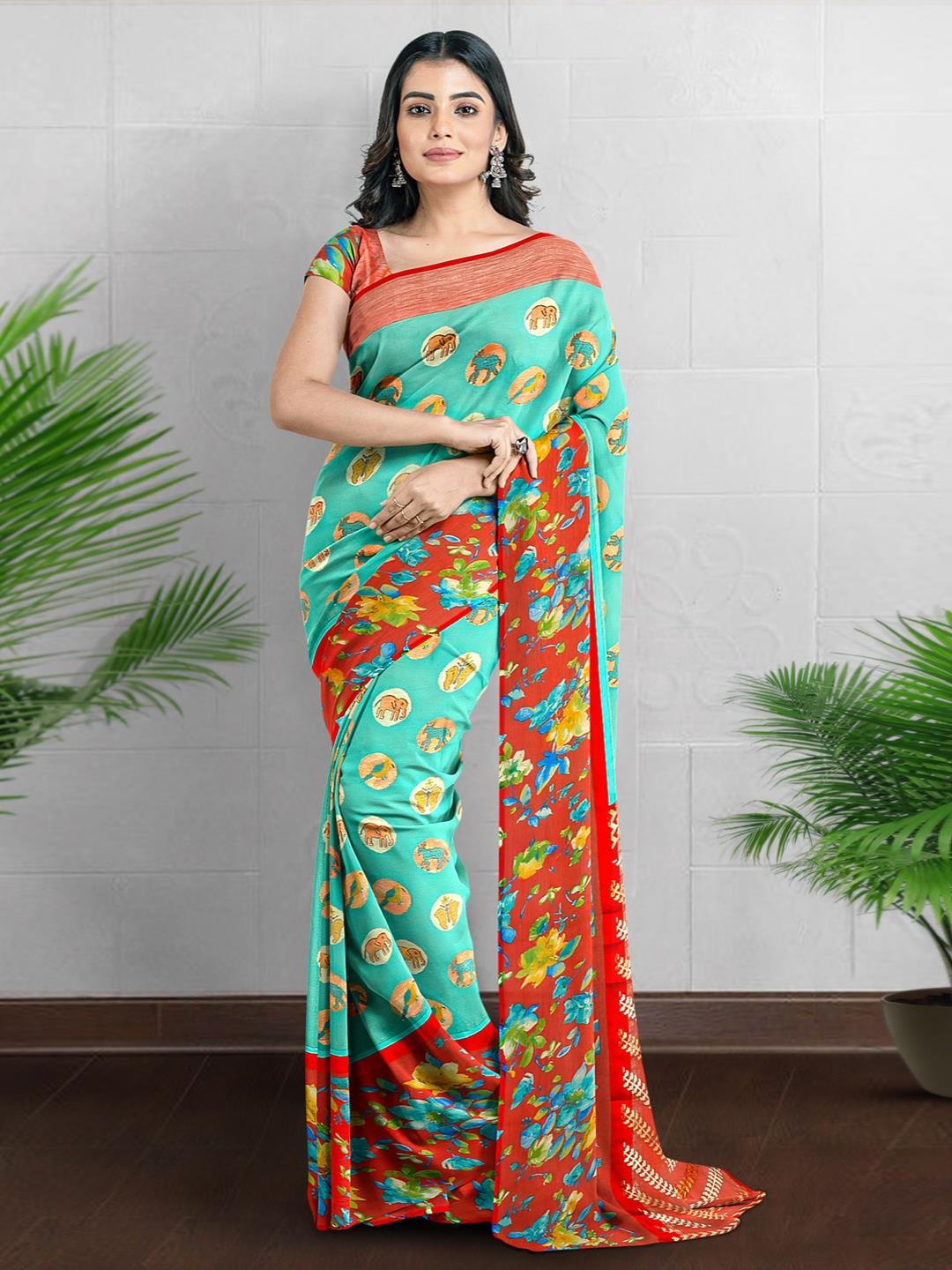

Kalamandir Ethnic Motifs Silk Blend Saree, Sea green
