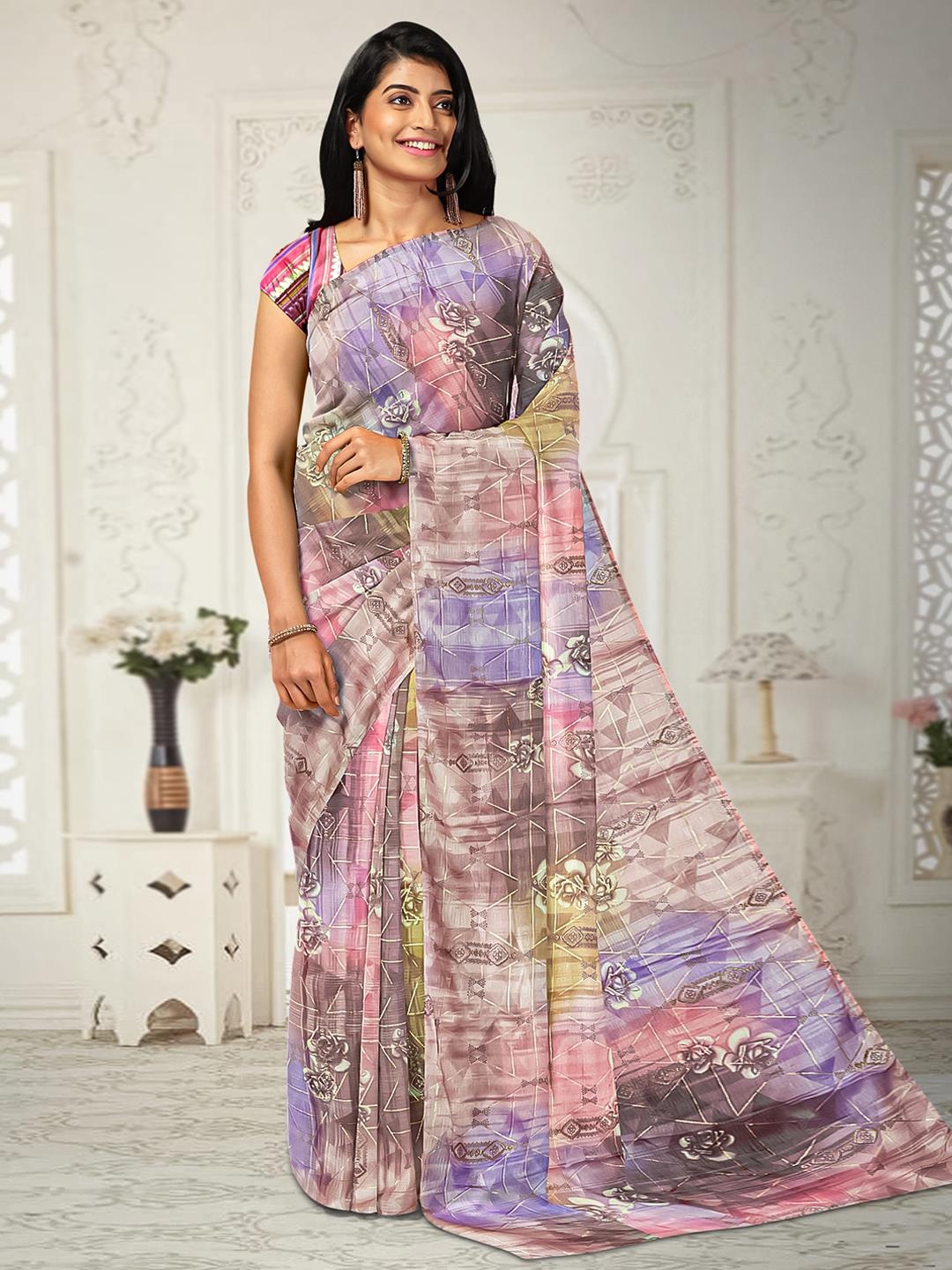 

Kalamandir Abstract Printed Saree, Pink