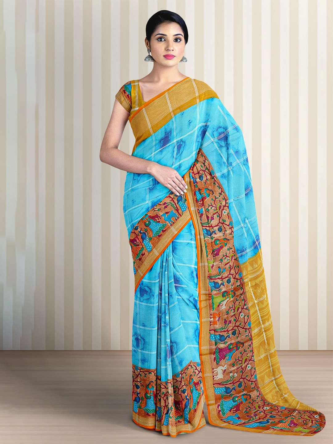 

Kalamandir Floral Printed Zari Saree, Blue