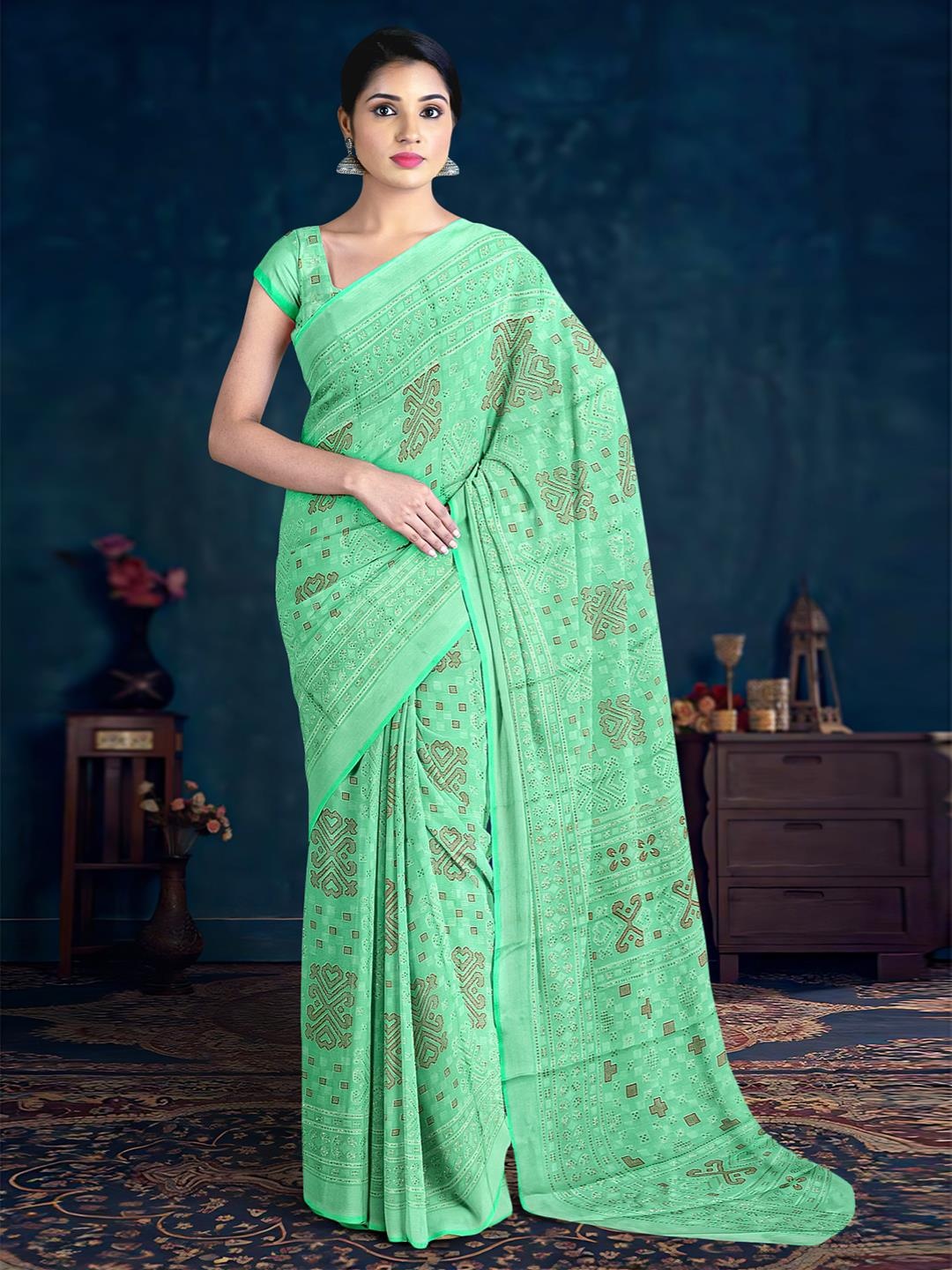 

Kalamandir Ethnic Motifs Printed Festive Saree, Sea green