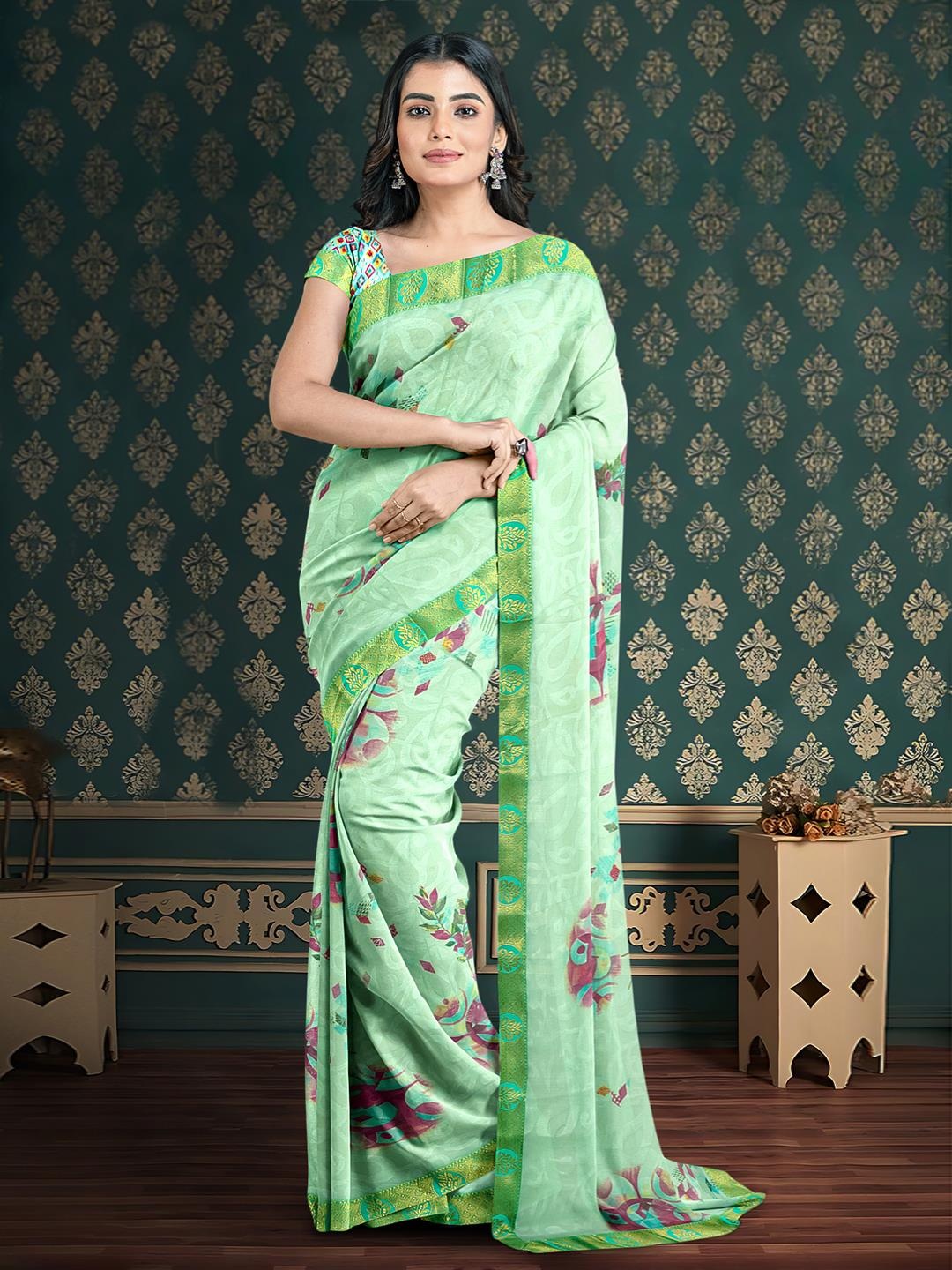 

Kalamandir Floral Zari Saree, Sea green