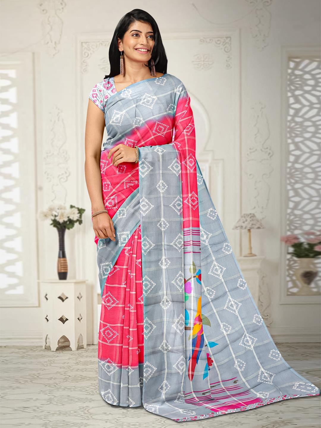

Kalamandir Bandhani Saree, Pink