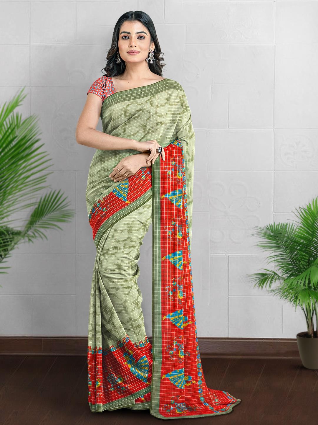 

Kalamandir Ethnic Motifs Printed Festive Saree, Olive