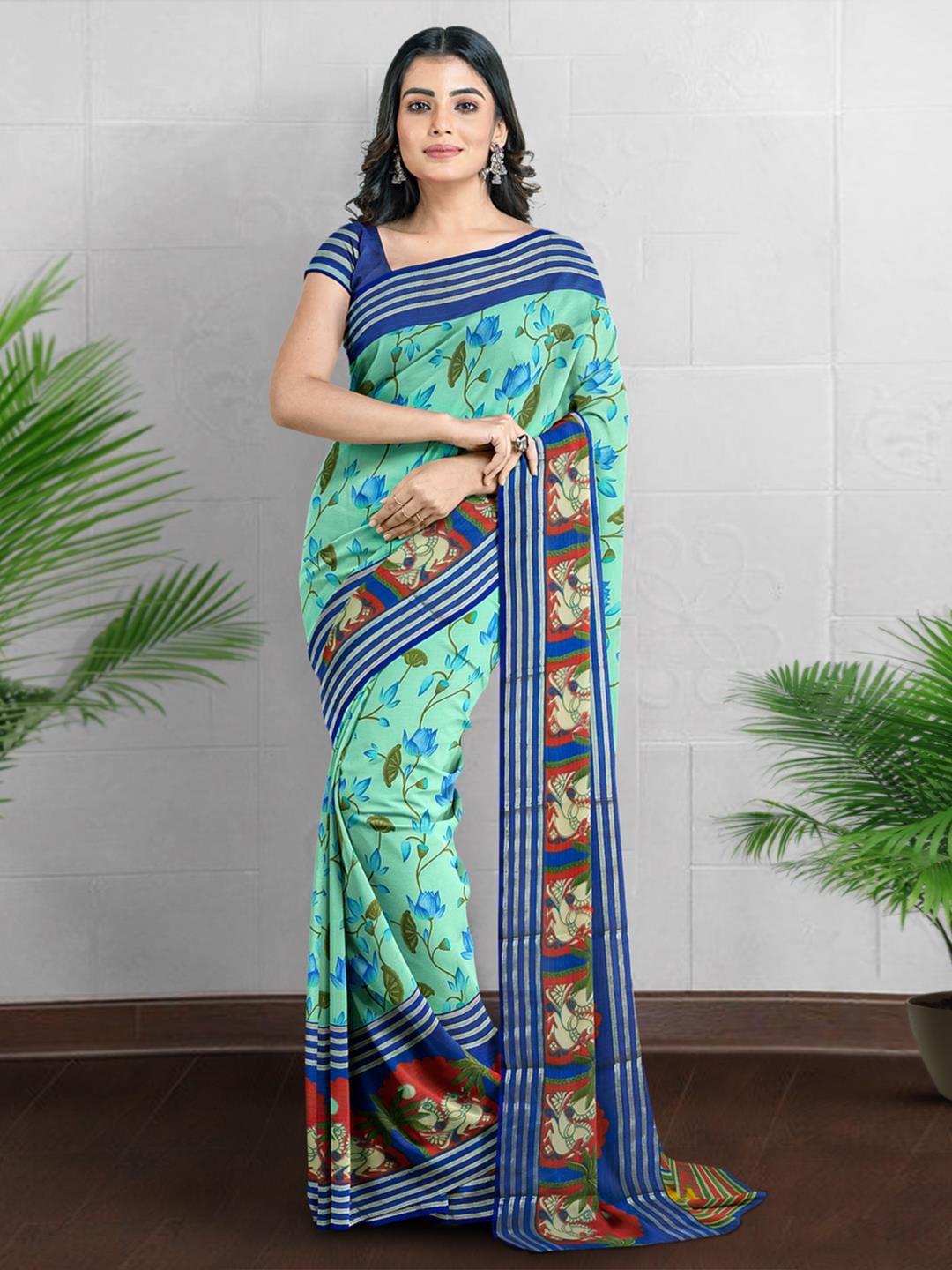 

Kalamandir Floral Printed Saree, Sea green