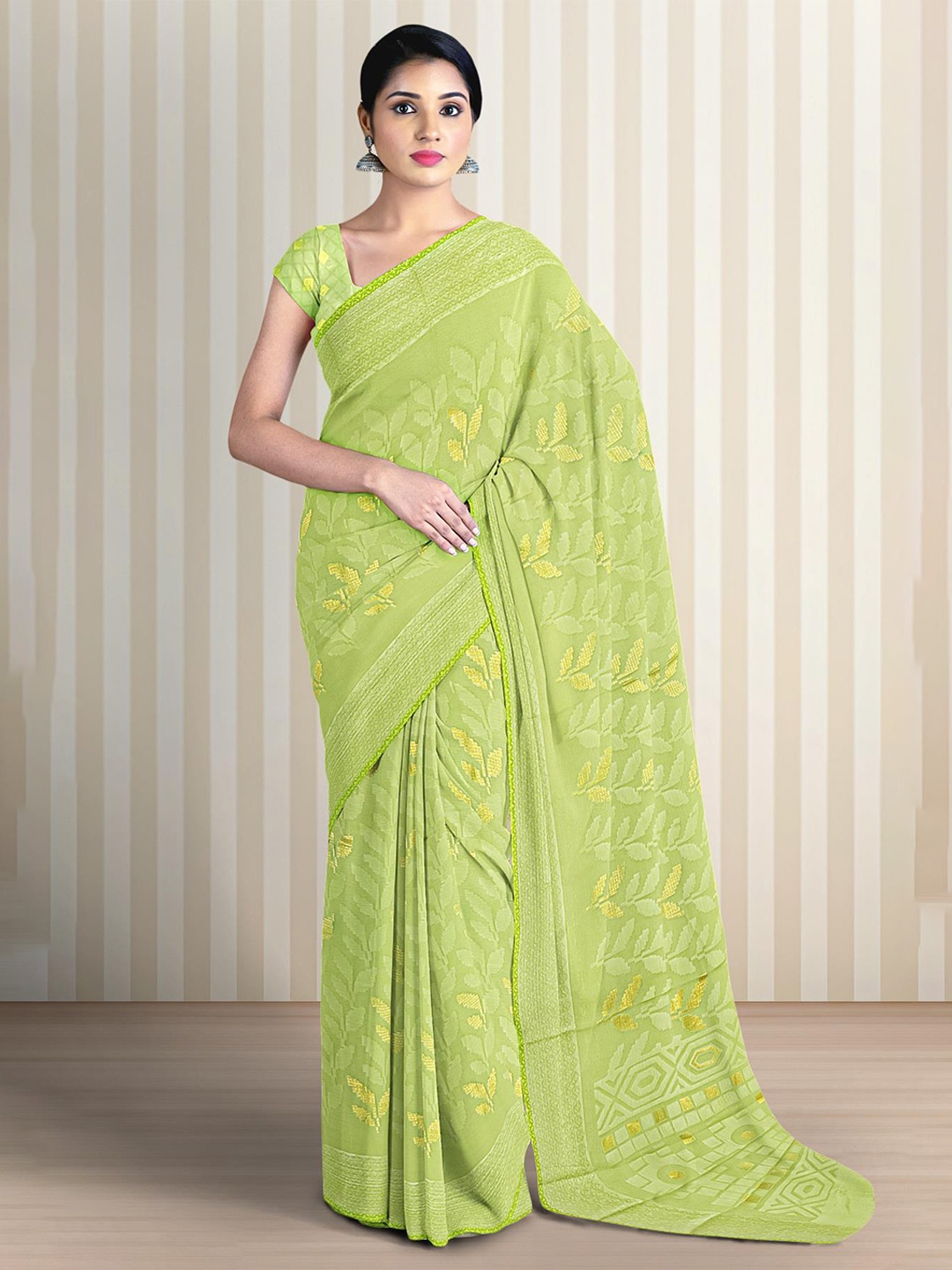 

Kalamandir Ethnic Motifs Printed Zari Saree, Green