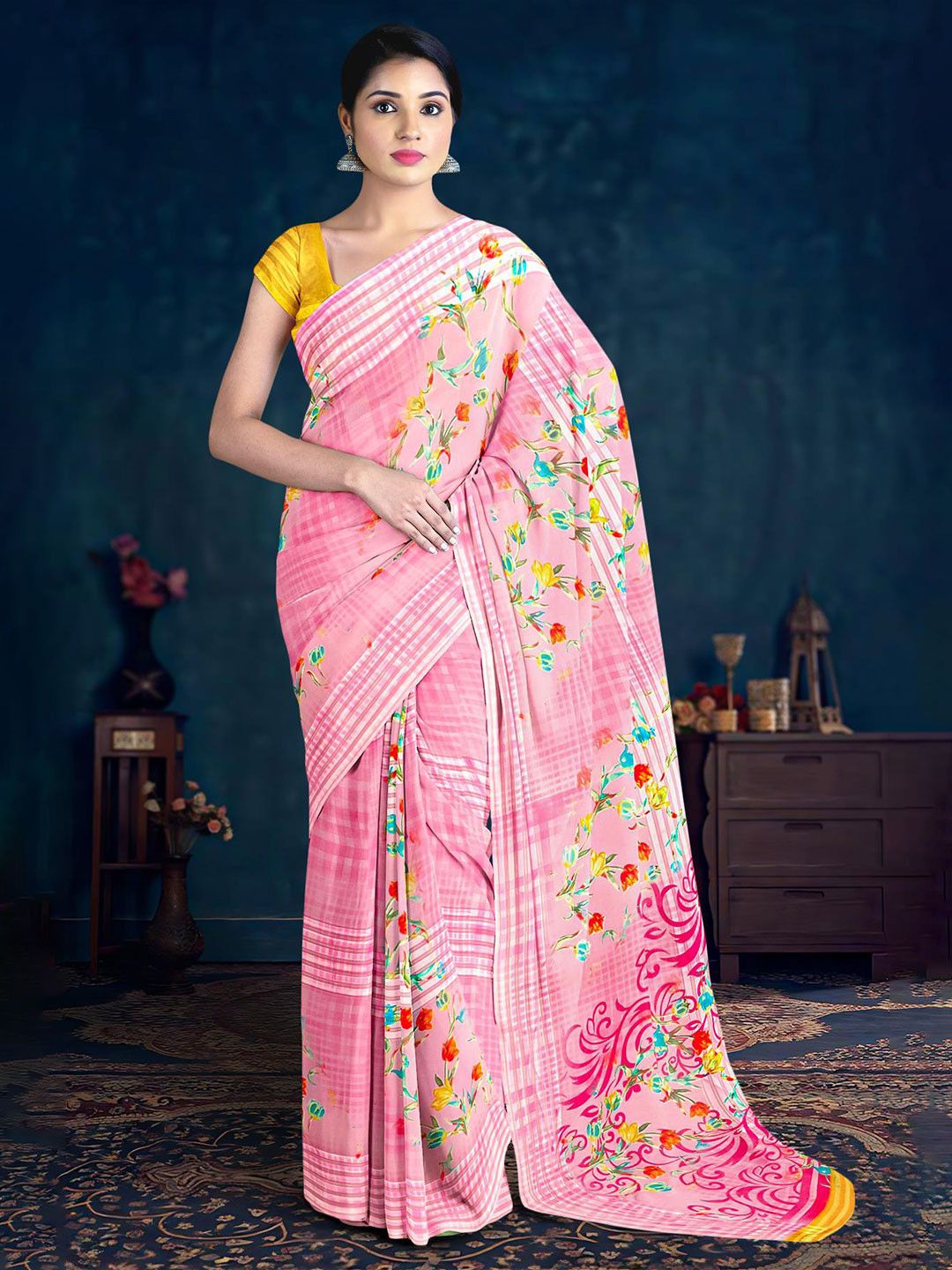 

Kalamandir Floral Printed Saree, Pink
