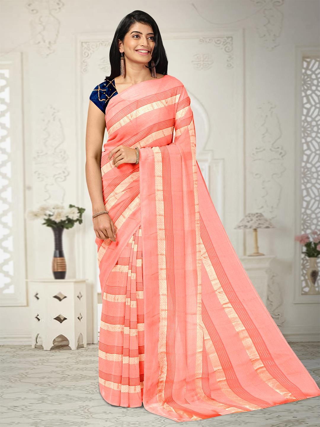 

Kalamandir Striped Saree, Peach