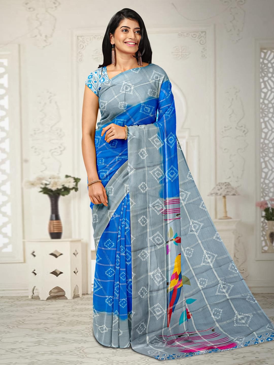 

Kalamandir Checked Printed Saree, Blue