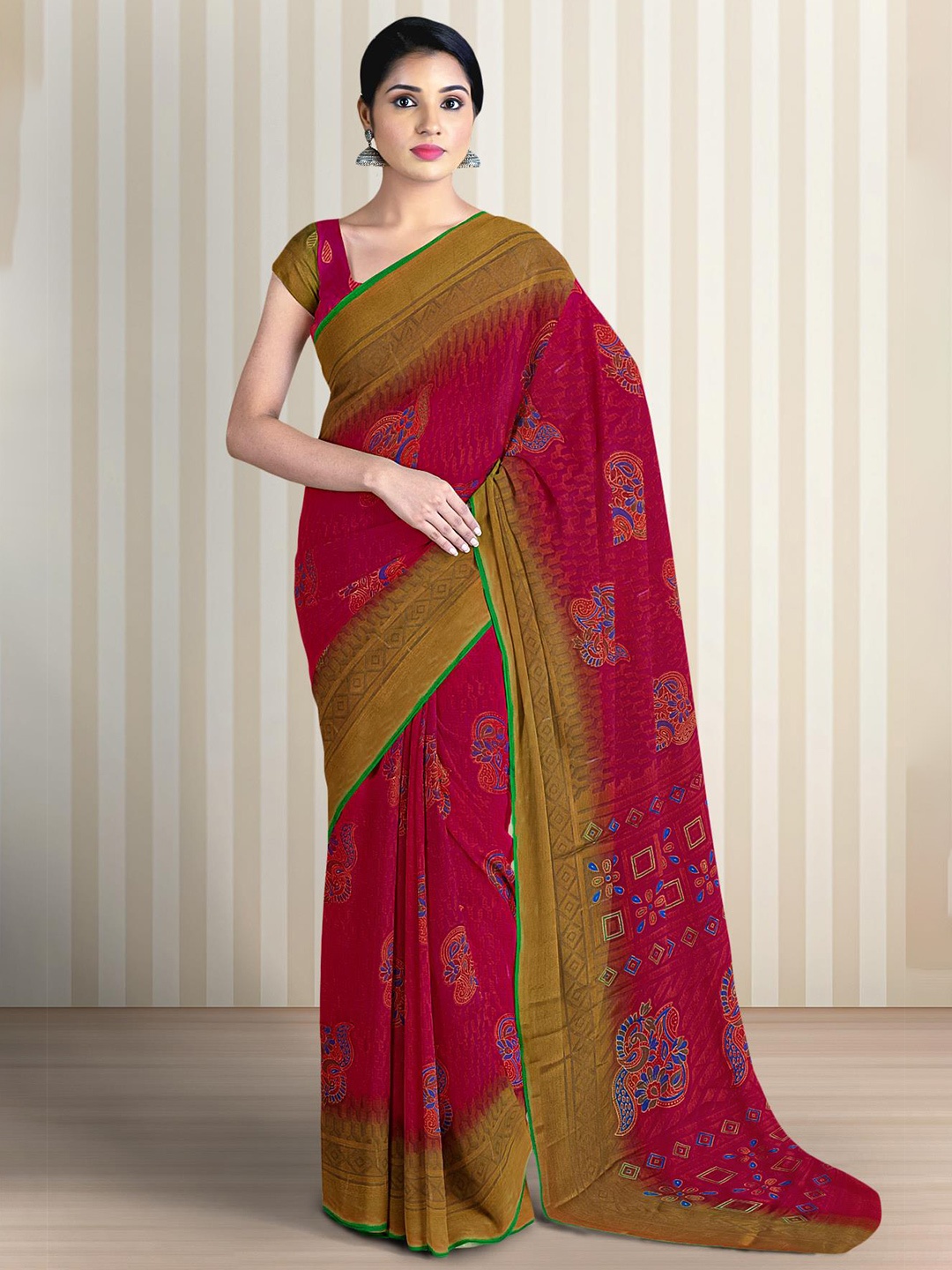 

Kalamandir Ethnic Motifs Printed Saree, Fuchsia