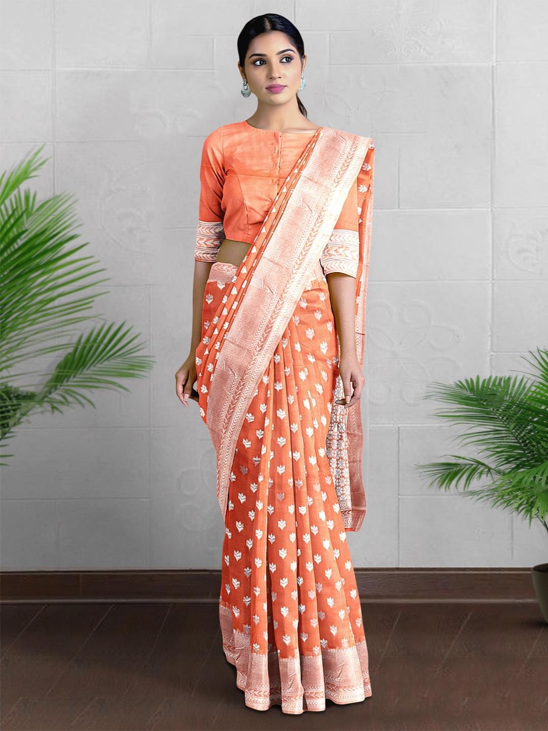 

Kalamandir Woven Design Zari Saree, Peach