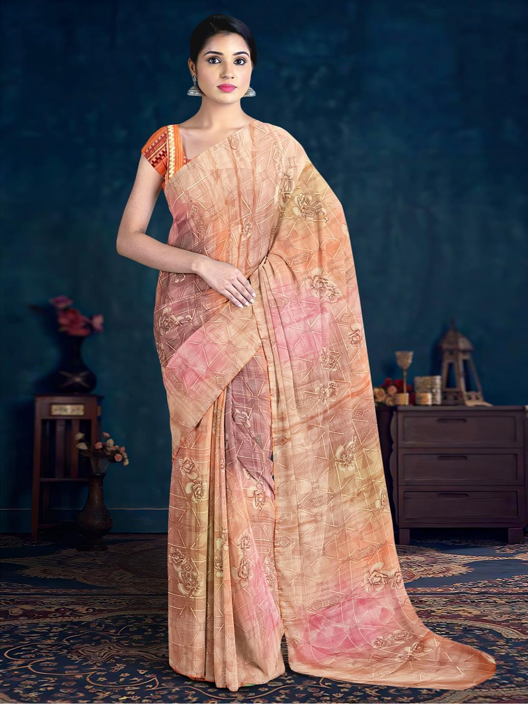 

Kalamandir Abstract Printed Saree, Peach