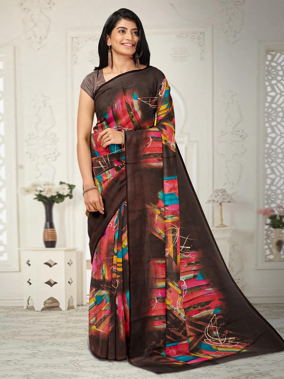 

Kalamandir Abstract Printed Saree, Maroon