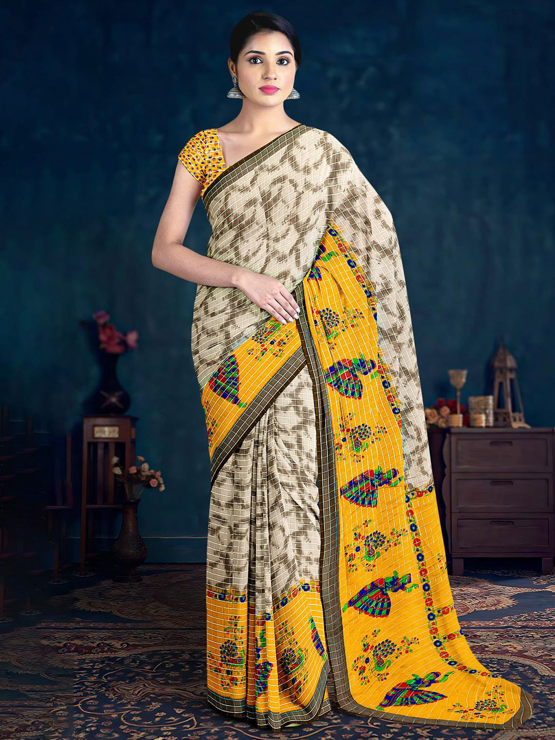 

Kalamandir Tie and Dye Saree, Cream