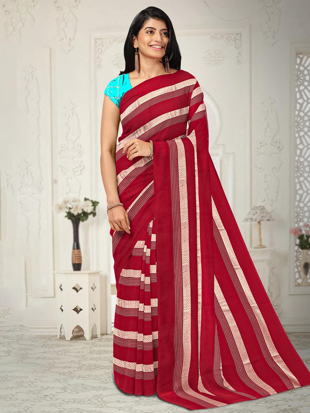 

Kalamandir Striped Woven Design Zari Saree, Maroon