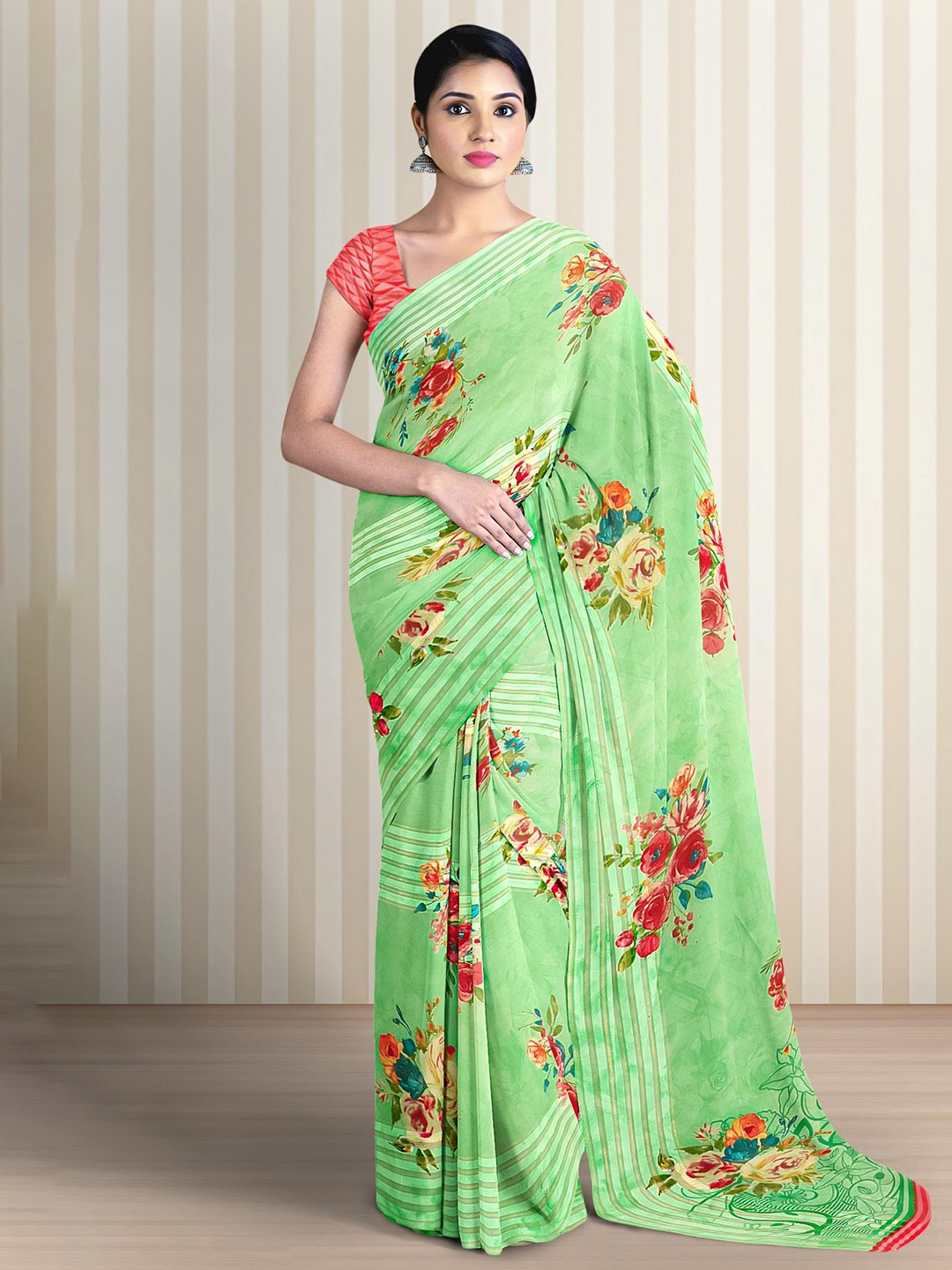 

Kalamandir Floral Printed Saree, Green