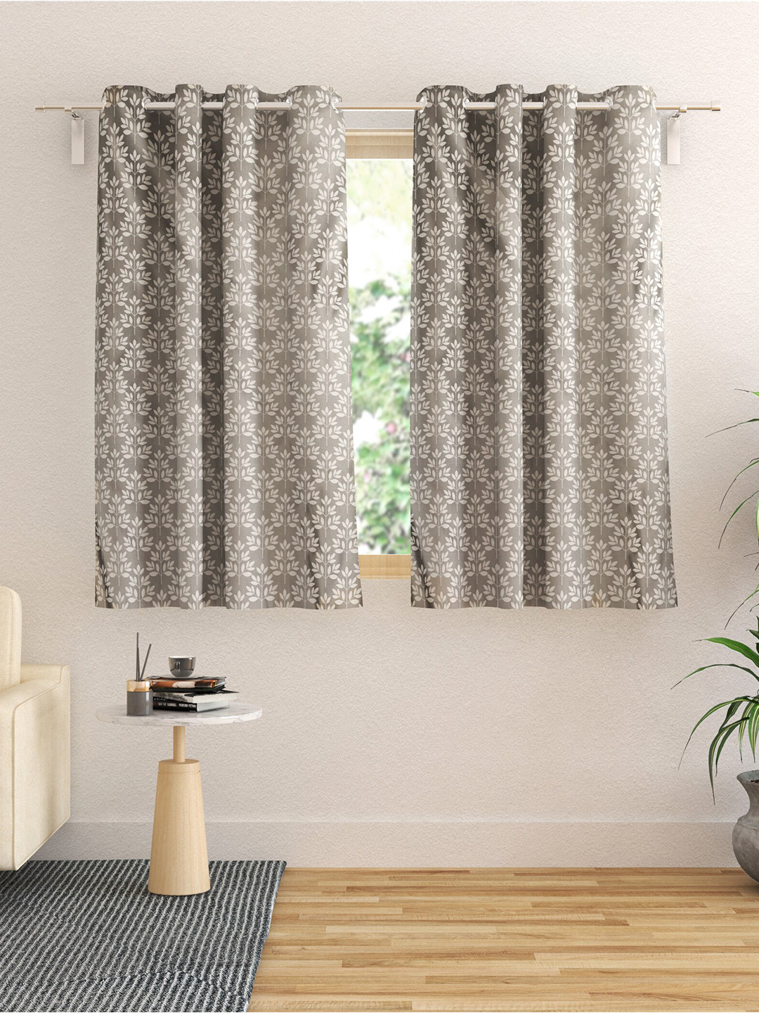 

Home Centre Essentials Vivian Set Of 2 Grey & White Printed Black Out Window Curtains