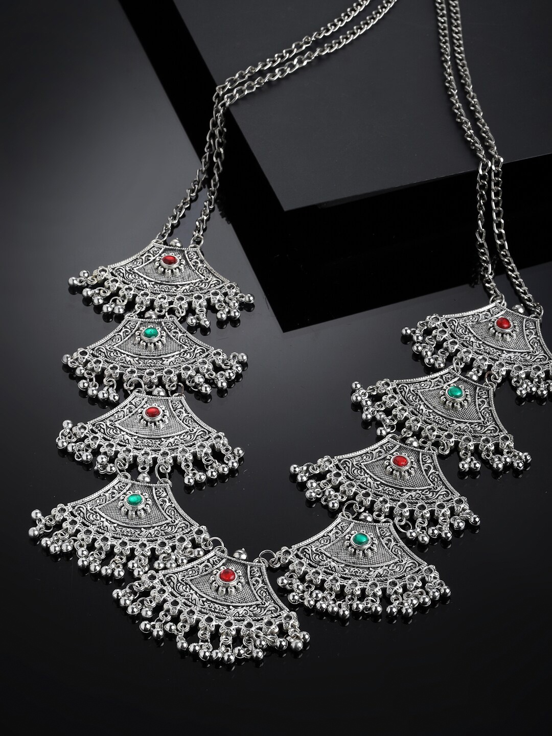 

PANASH Oxidized Silver-Toned Stone Studded Handcrafted Necklace