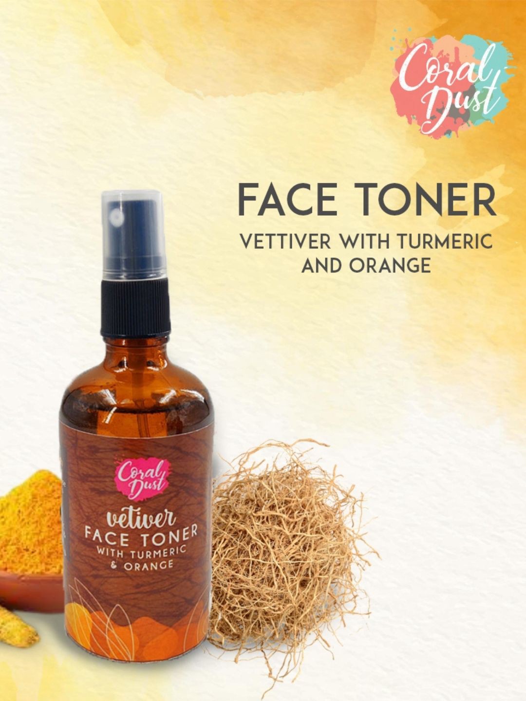 

Coral Dust Vetiver Facial Toner with Turmeric & Orange - 100ml, Brown