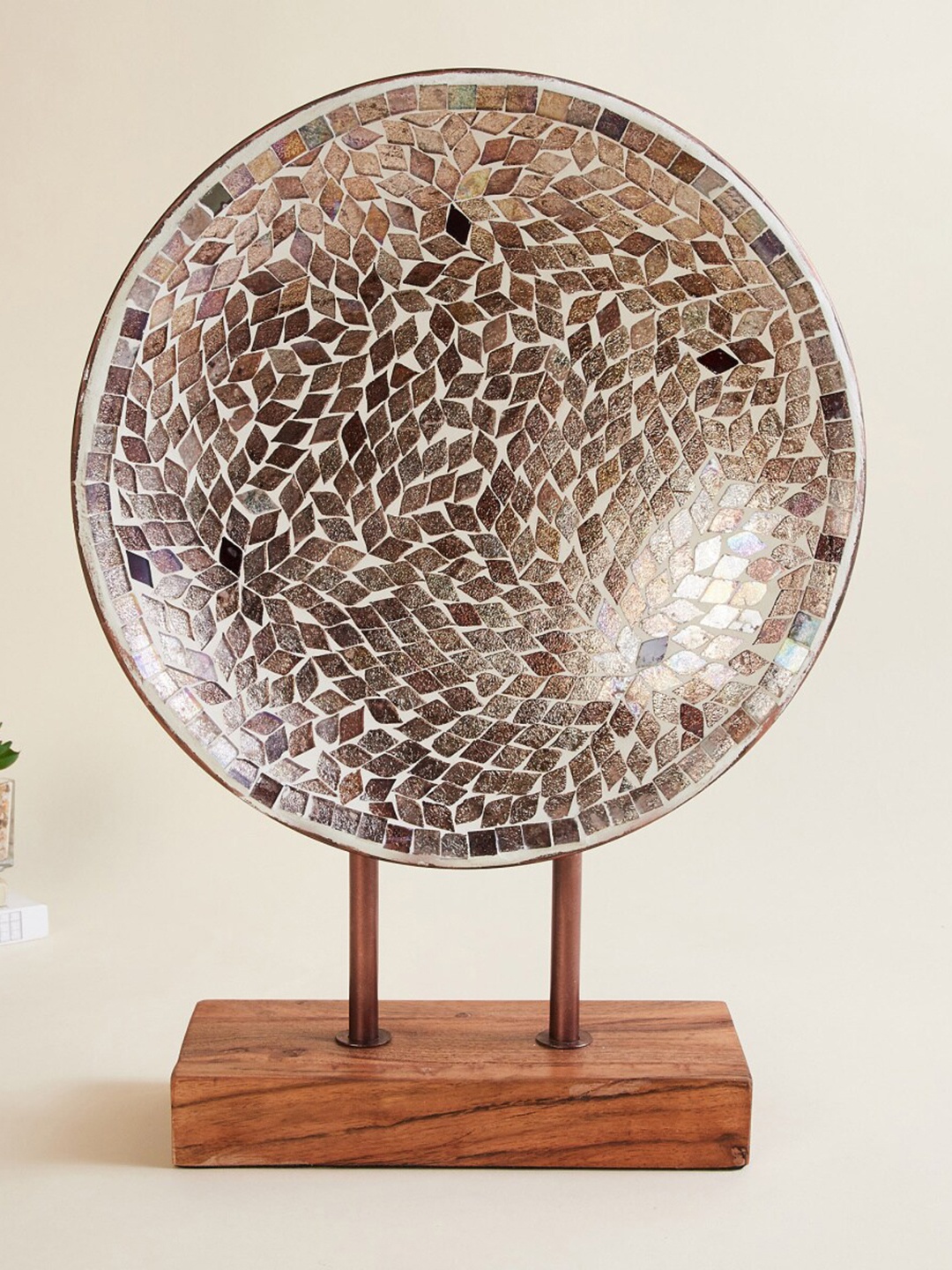 

Home Centre Mystique Brown Glass Mosaic Table Accent Showpiece With Wooden Base