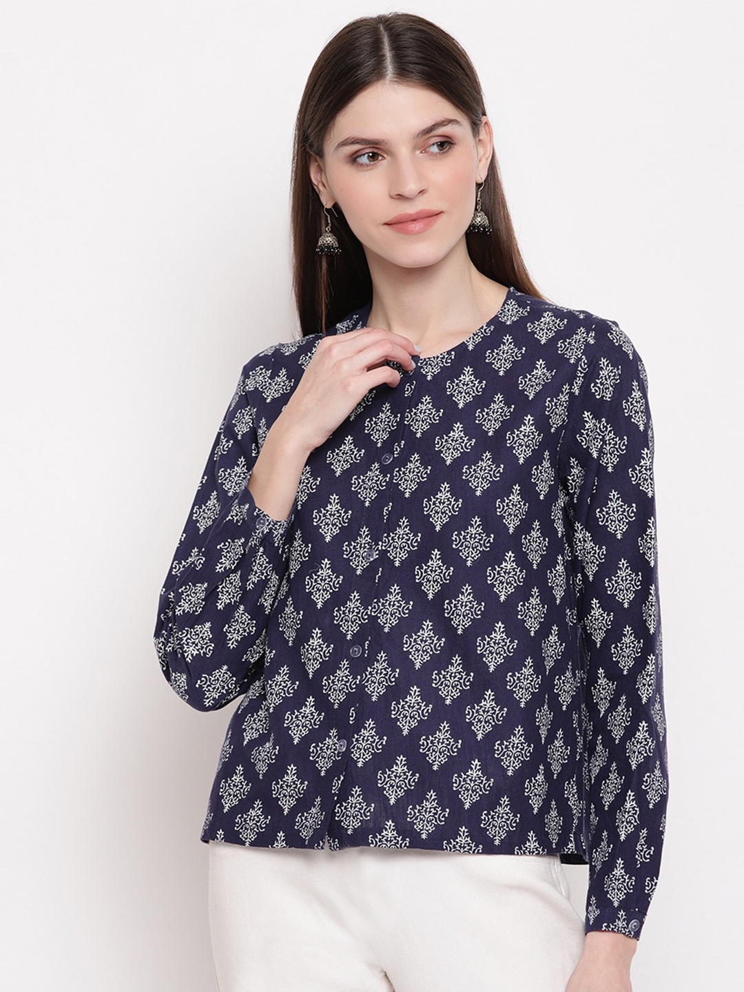

sandy AND ritz Women Cotton Comfort Printed Casual Shirt, Navy blue