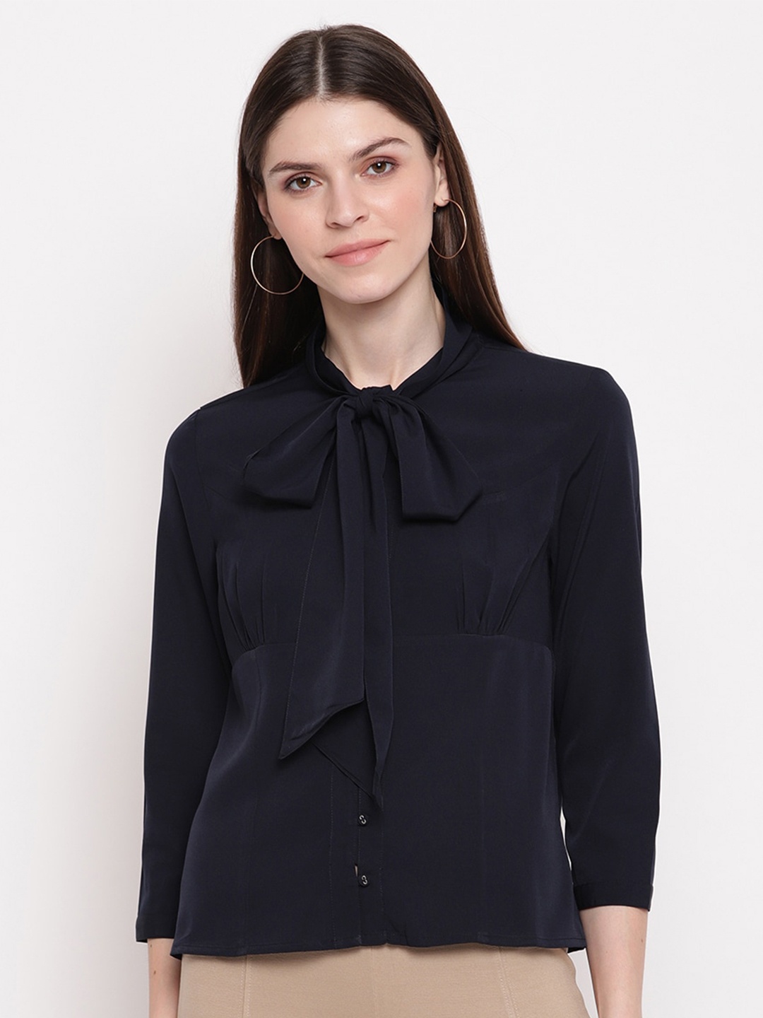 

sandy AND ritz Tie-Up Neck Empire Top, Navy blue