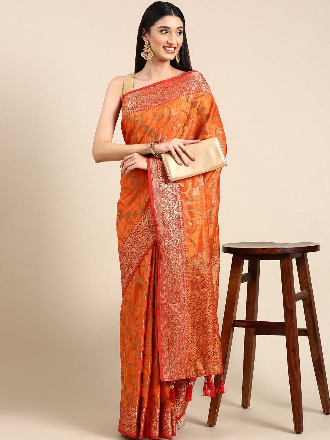 

Anouk Woven Design Ethnic Motifs Silk Blend Saree, Orange