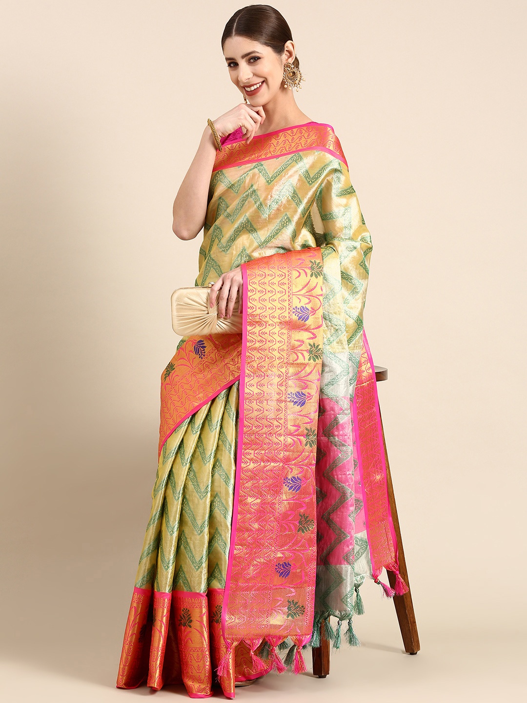 

Anouk Ethnic Motifs Zari Silk Blend Saree, Multi