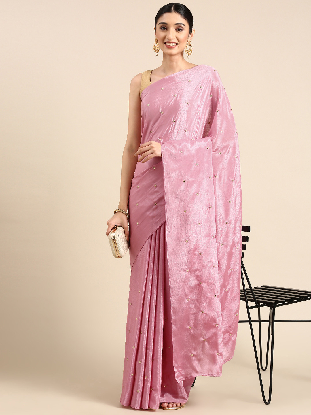 

Anouk Ethnic Motifs Embroidered Silk Blend Saree, Rose