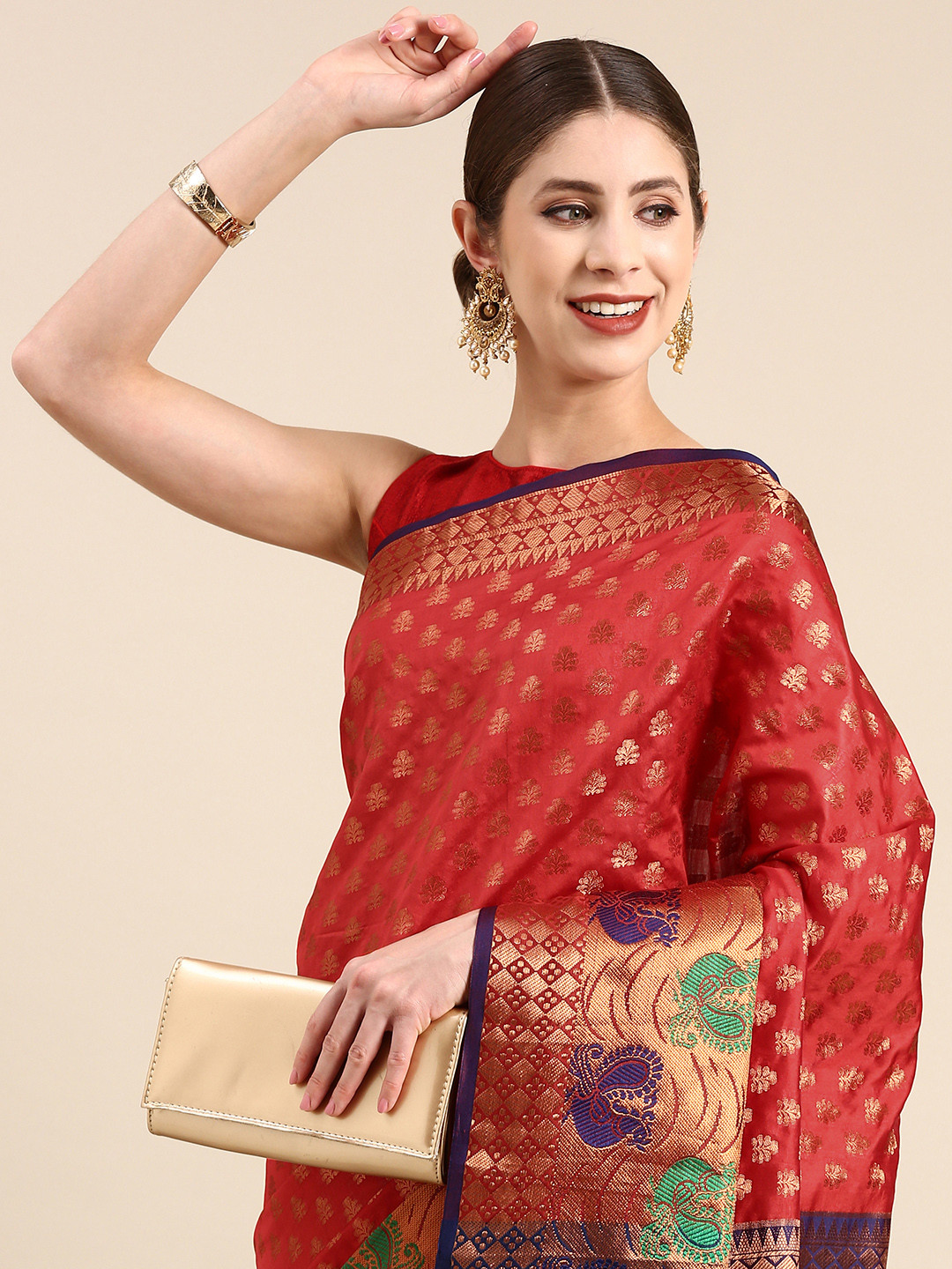 

Anouk Ethnic Motifs Zari Silk Blend Saree, Red