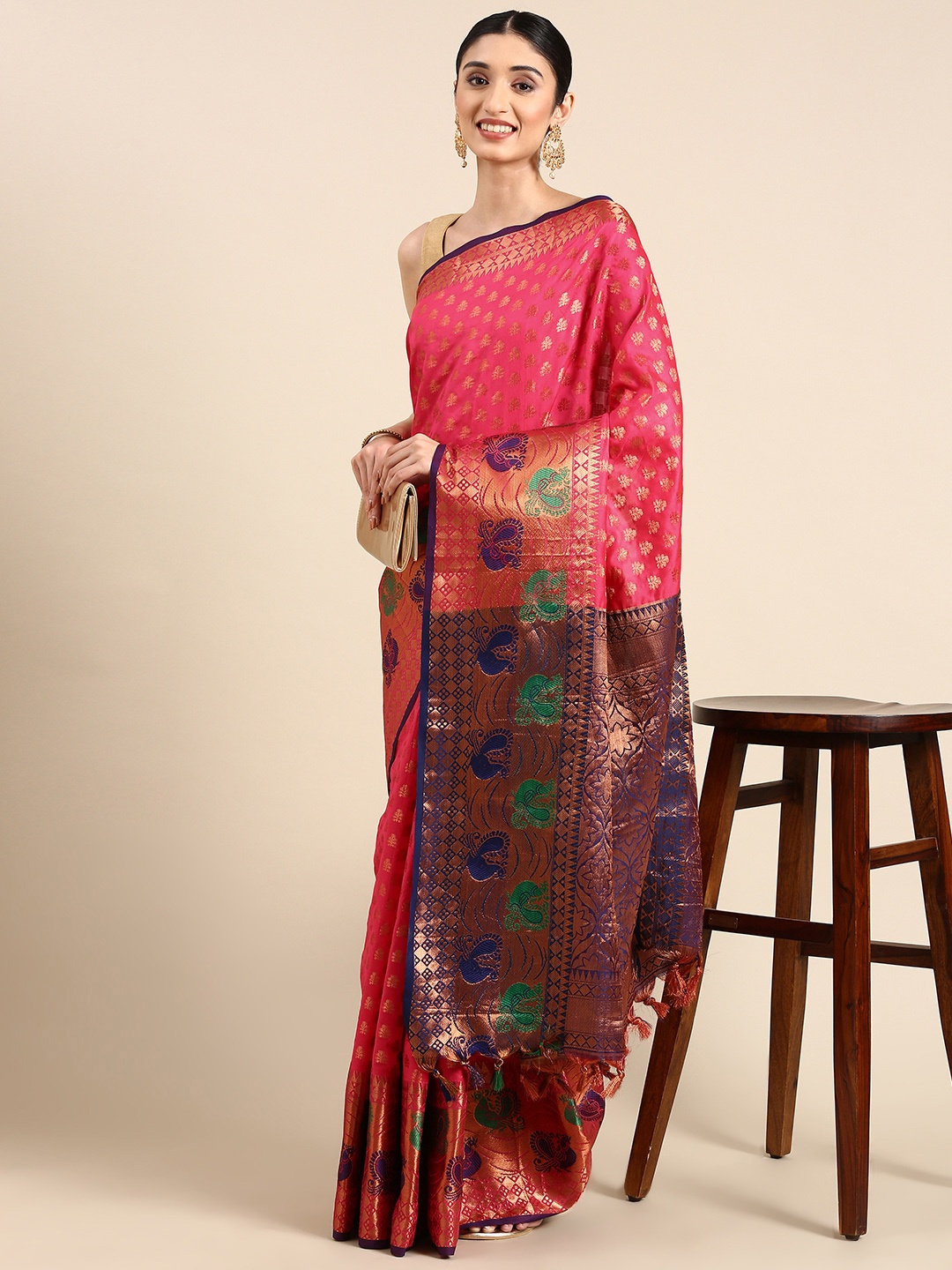 

Anouk Woven Design Ethnic Motifs Zari Silk Blend Saree, Burgundy