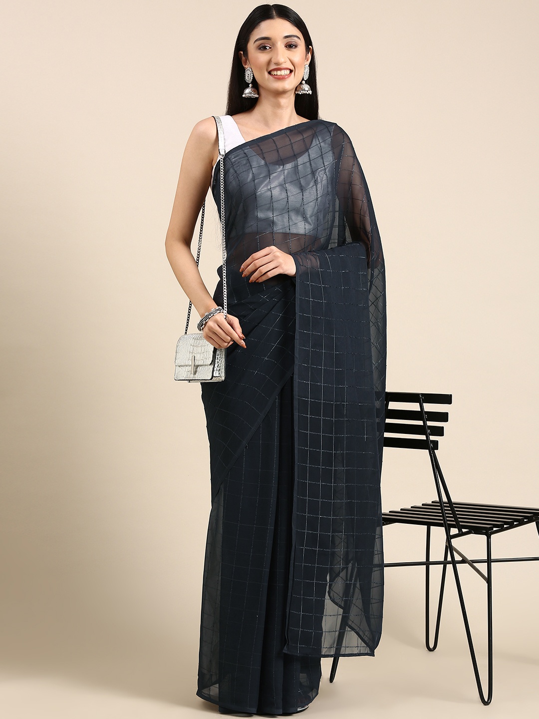 

Anouk Woven Design Checked Saree, Charcoal