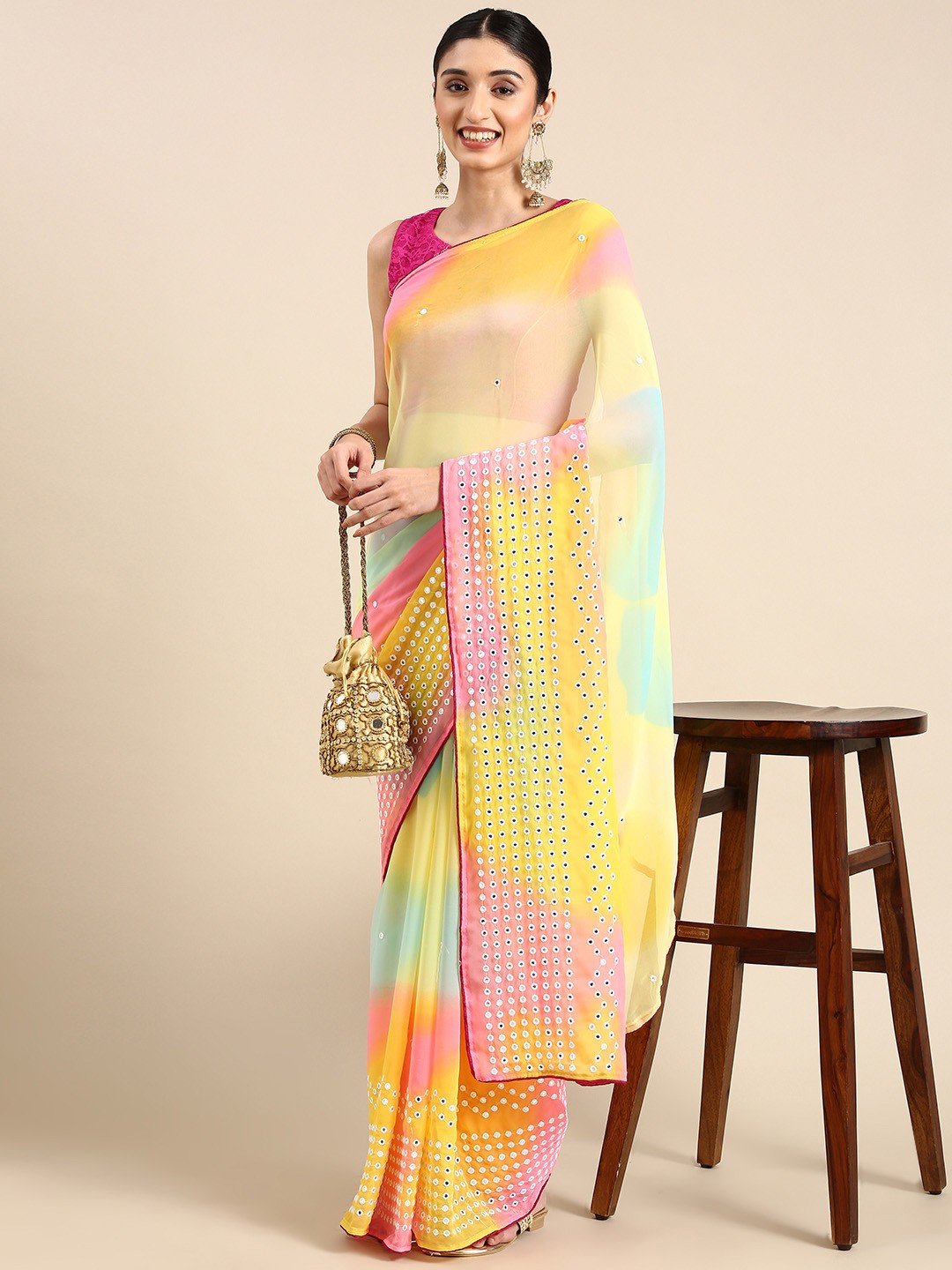 

Anouk Embroidered Mirror Work Pure Georgette Saree, Multi