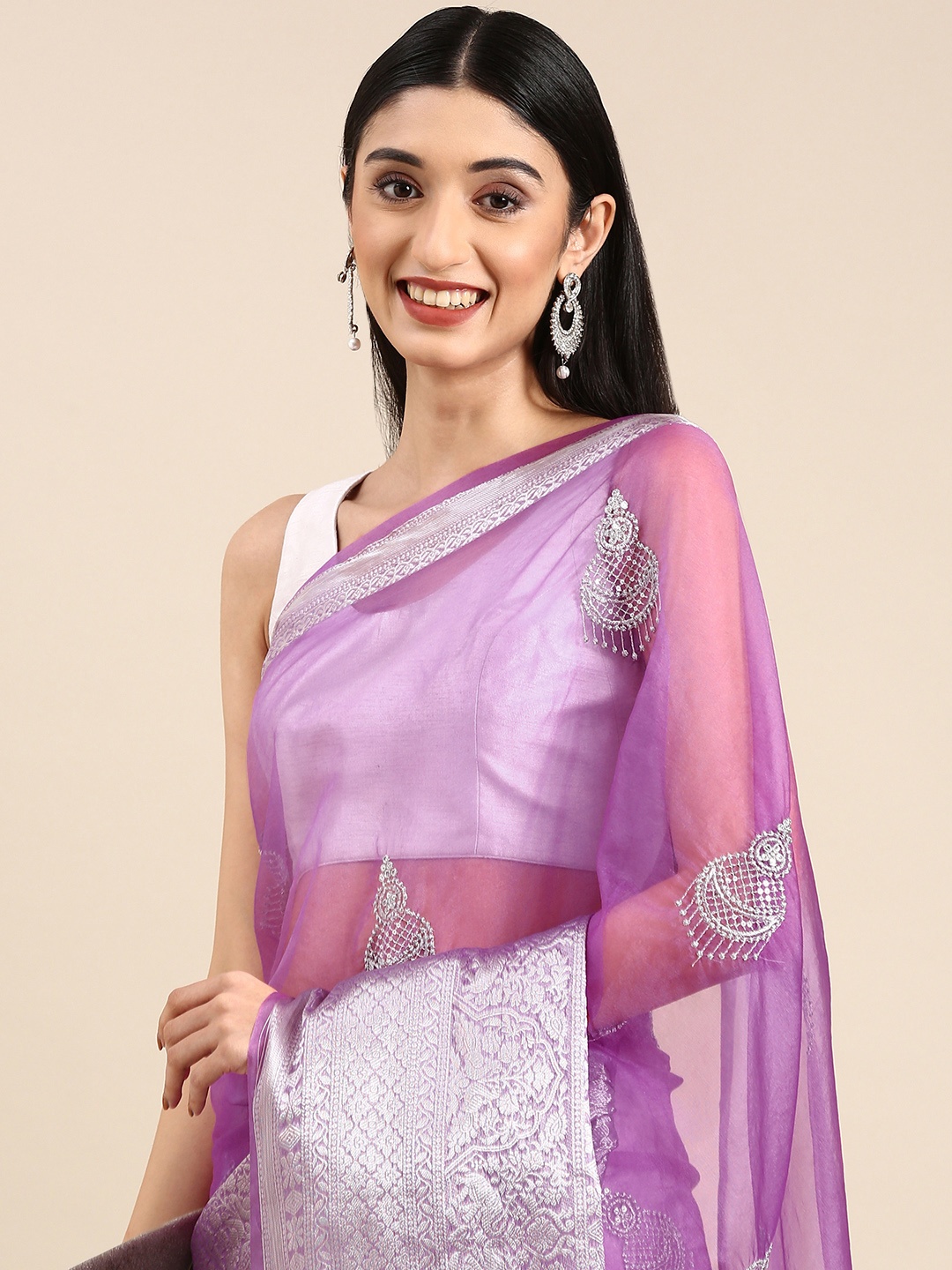 

Anouk Embroidered Ethnic Motifs Zari Organza Saree, Mauve