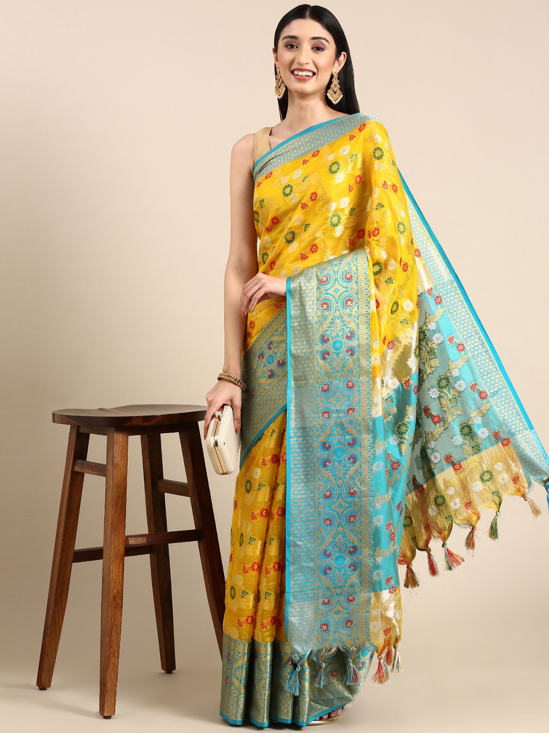 

Anouk Woven Design Ethnic Motifs Silk Blend Saree, Yellow