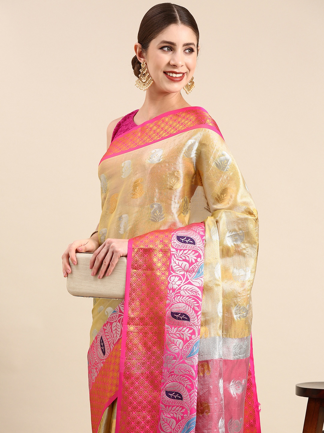 

Anouk Woven Design Ethnic Motifs Zari Organza Saree, Yellow