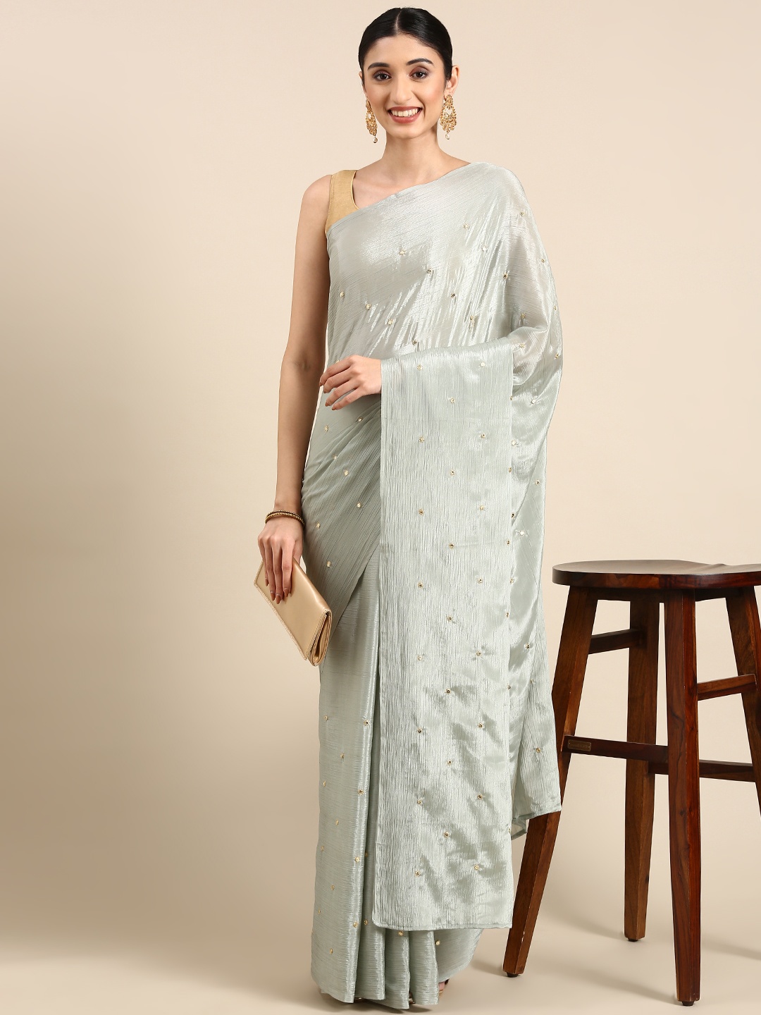 

Anouk Embroidered Sequinned Silk Blend Saree, Green