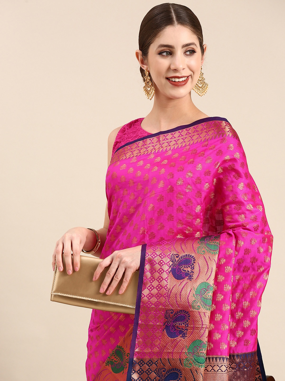 

Anouk Woven Design Ethnic Motifs Zari Silk Blend Saree, Magenta
