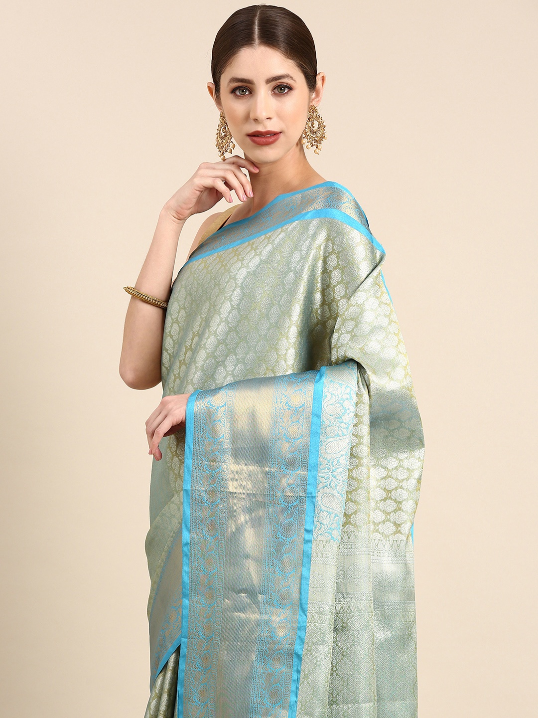

Anouk Ethnic Motifs Zari Silk Blend Saree, Turquoise blue