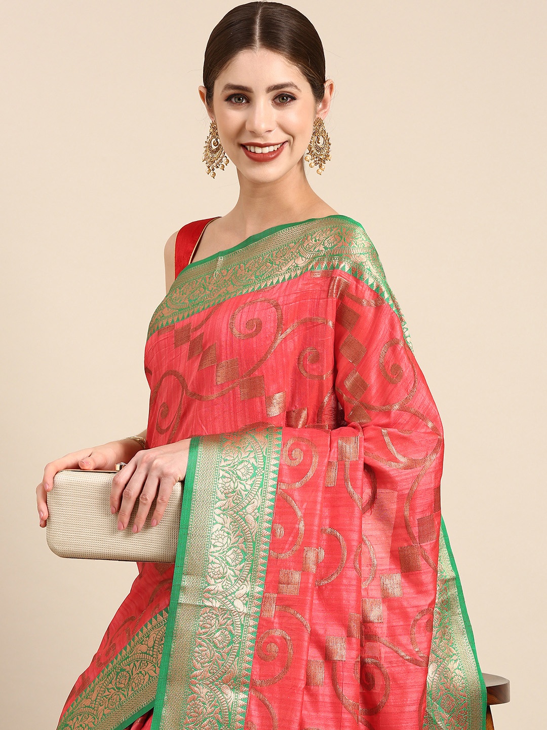

Anouk Ethnic Motifs Zari Silk Blend Saree, Red
