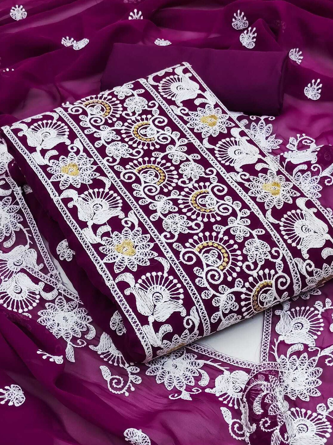 

KALINI Embroidered Semi-Stitched Dress Material, Purple