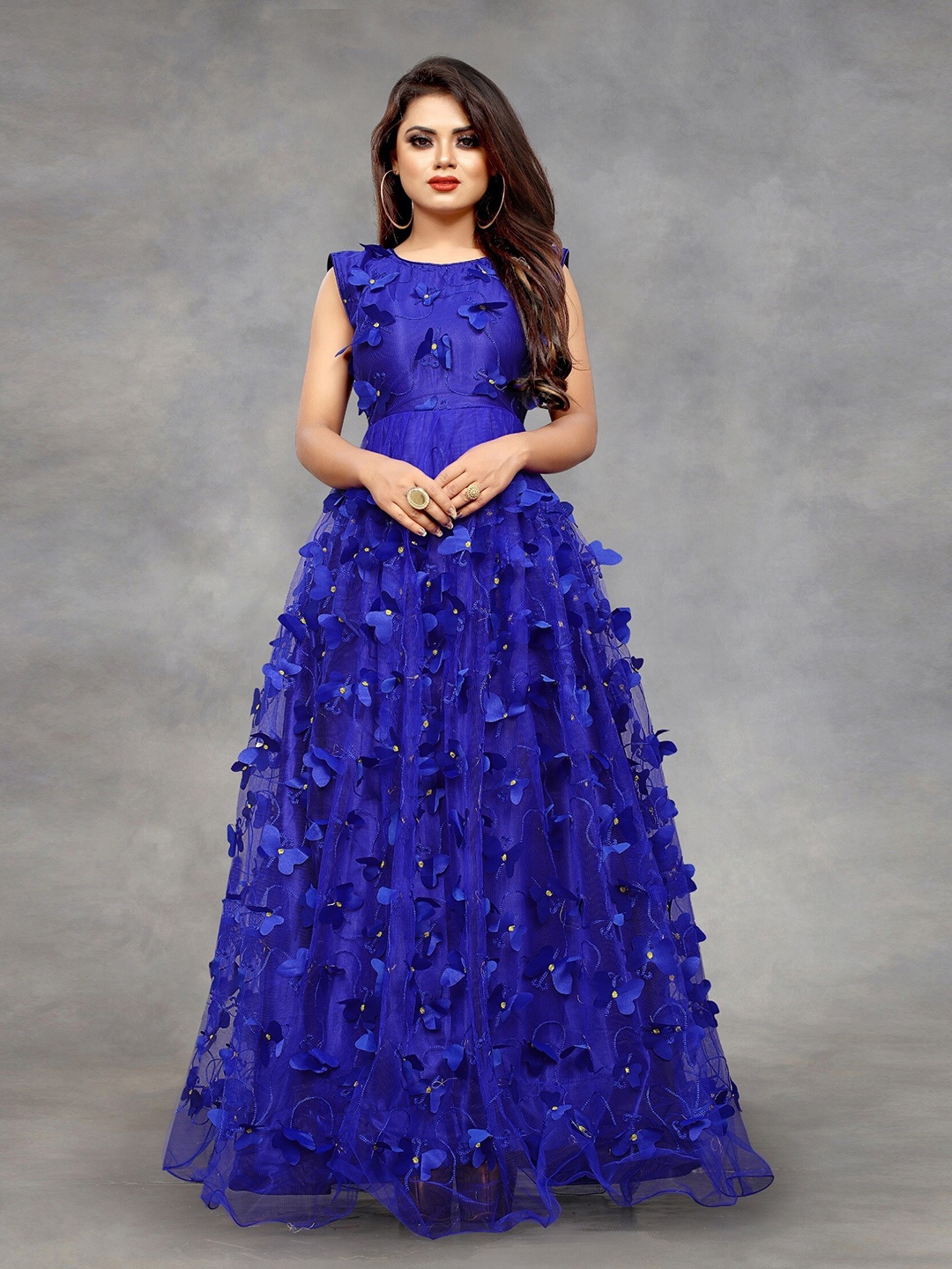 

APNISHA Flared Net Maxi Dress, Blue