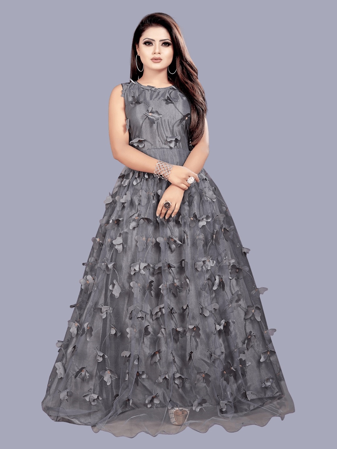 

APNISHA Net Maxi Dress, Grey