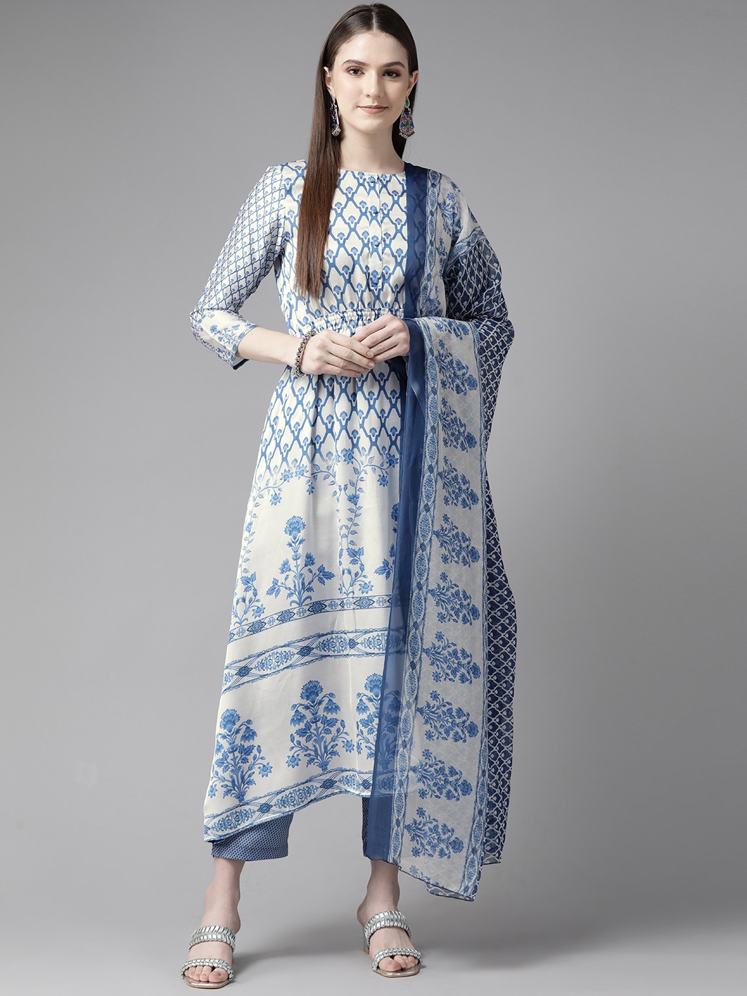 

Prakrti Women White Ethnic Motifs Printed Kurta with Palazzos & With Dupatta
