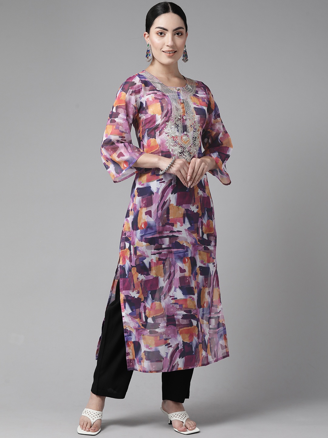 

Prakrti Women Multicoloured Printed Kurta with Palazzos, Multi