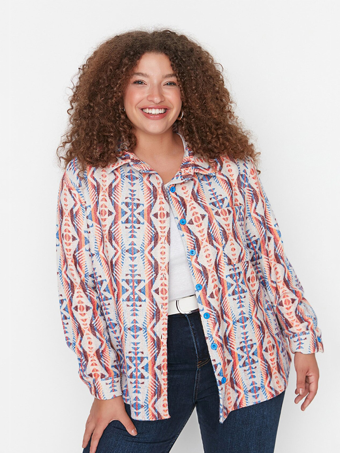 

Trendyol Women Plus Size Printed Casual Shirt, White
