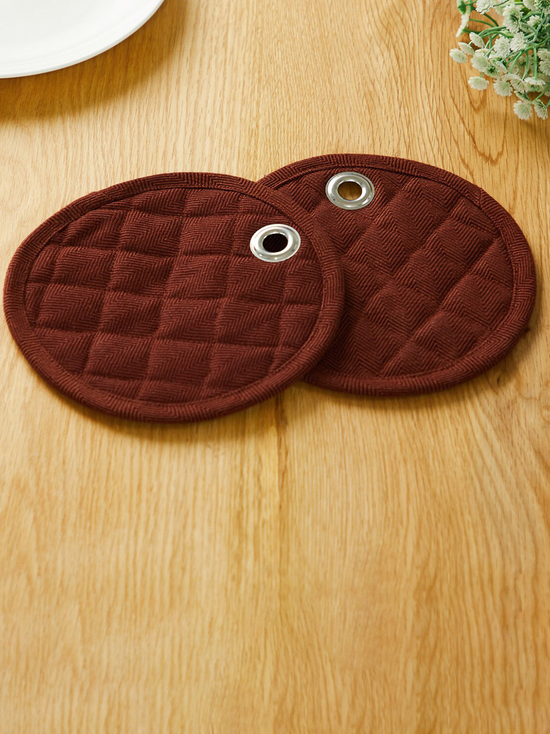 

Home Centre 2 Pieces Brown Cotton Blend Pot Holders