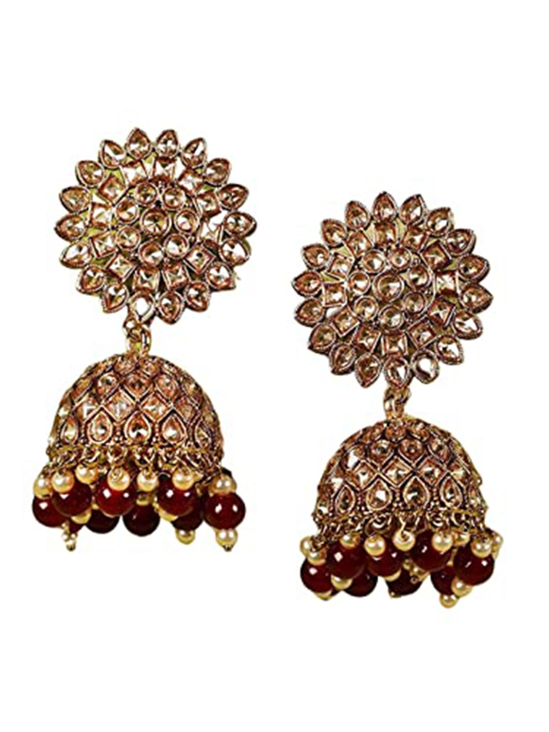 

Jazz and Sizzle Gold-Plated Dome Shaped Jhumkas, Maroon