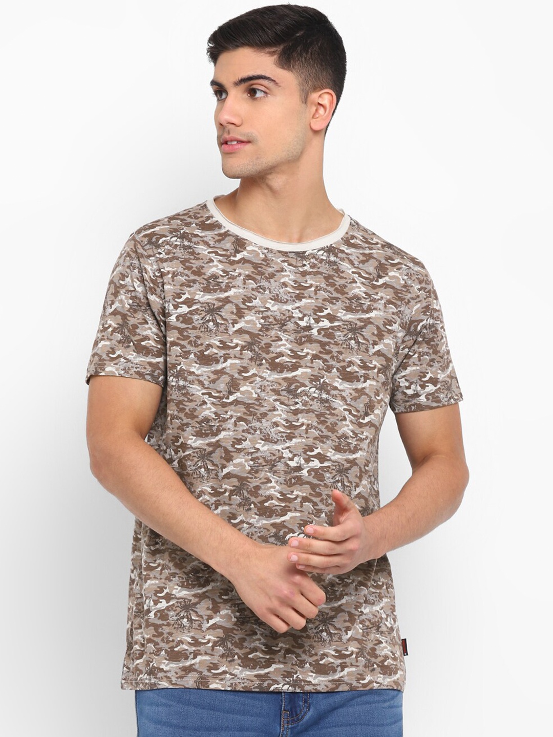 

Red Chief Men Abstract Printed Cotton T-shirt, Brown