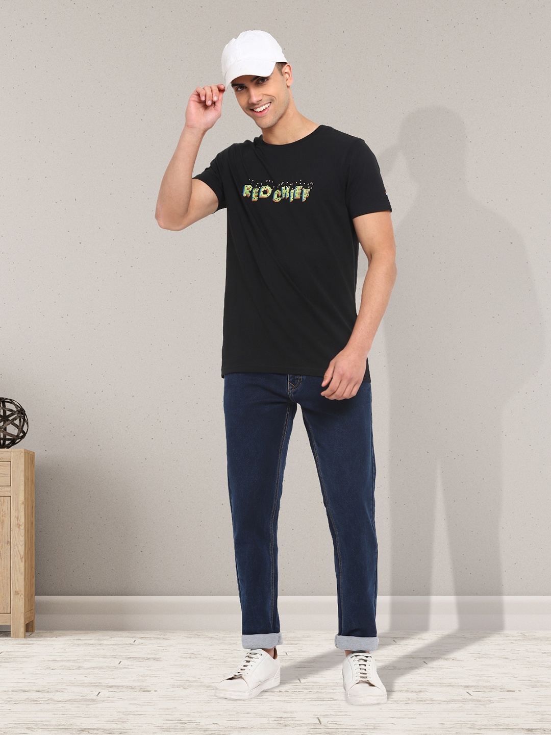 

Red Chief Men Round Neck Cotton T-shirt, Black